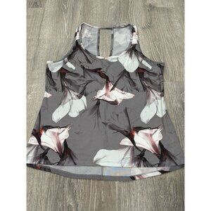 Fabletics Medium Gray Tank Top Floral Shirt OC11